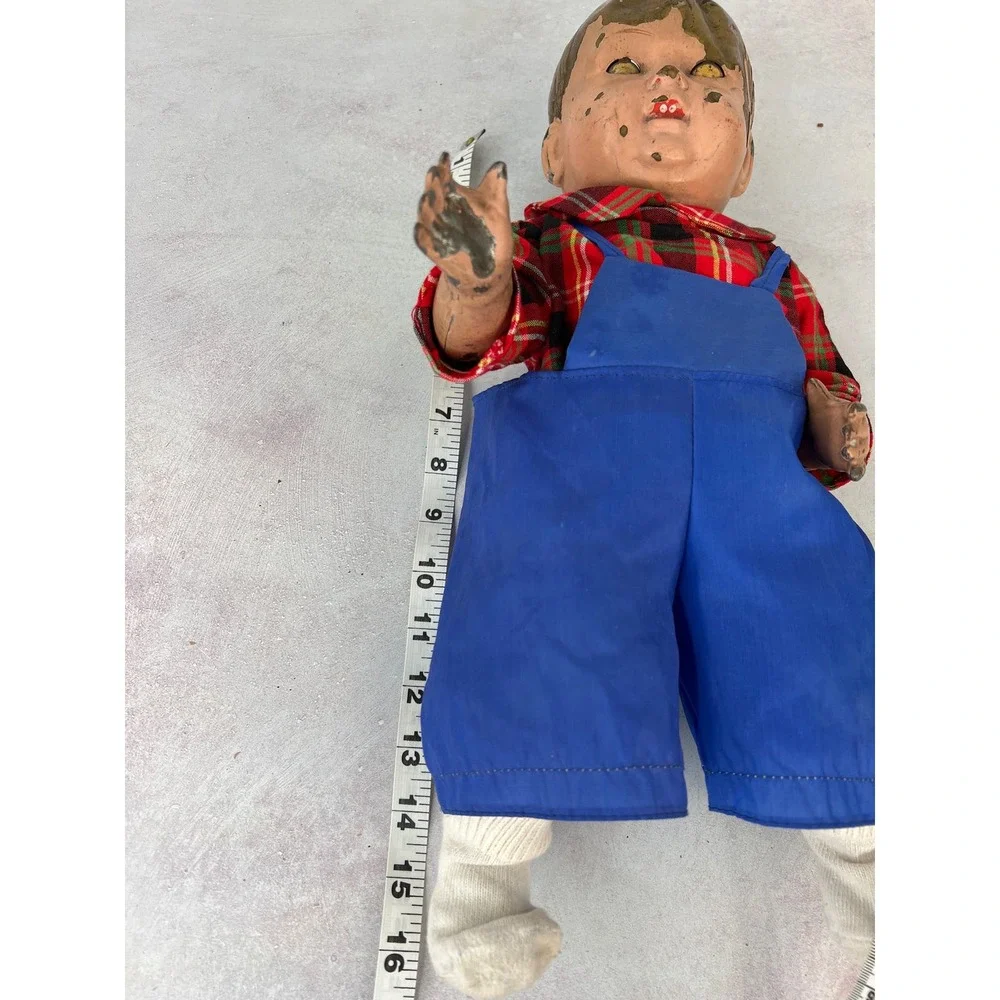 Metal Tin Vintage Antique Doll Creepy Large Eyes Move Cast Rare Boy‎ Guy